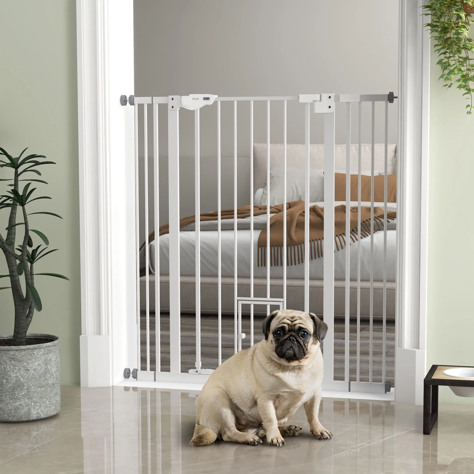 PawHut Barrera de Seguridad para Perros con 1 Puerta 74-101x104,1 cm Negro