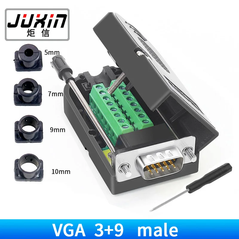 VGA DB15 Solderless Connector 3+6 D-SUB 15 Pin VGA 3 Row Breakout Board Adaptor with Case+Screwdriver