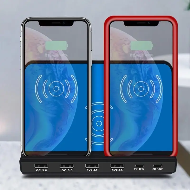 

G5GA 6 Ports 30W Type C PD QC3.0 USB Fast 10W Wireless Station Stand 2x Usb Ports and 2x Quick Usb