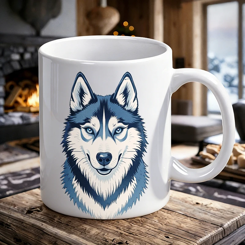 

Blue Cool-Feeling Husky Ceramic Cup with Handle, Creative Coffee Cup, Milk Cup, Office Tea Cup, Drinking Cup, Fade-Resistant