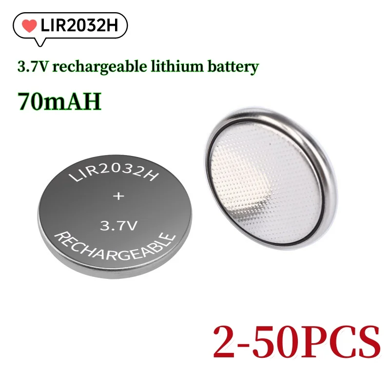 Bestseller LIR2032H Knopfzelle 70mAh 2032 3,7V Wiederaufladbare Lithium-Batterie Münzbatterien für Autoschlüssel mit Ladefunktion
