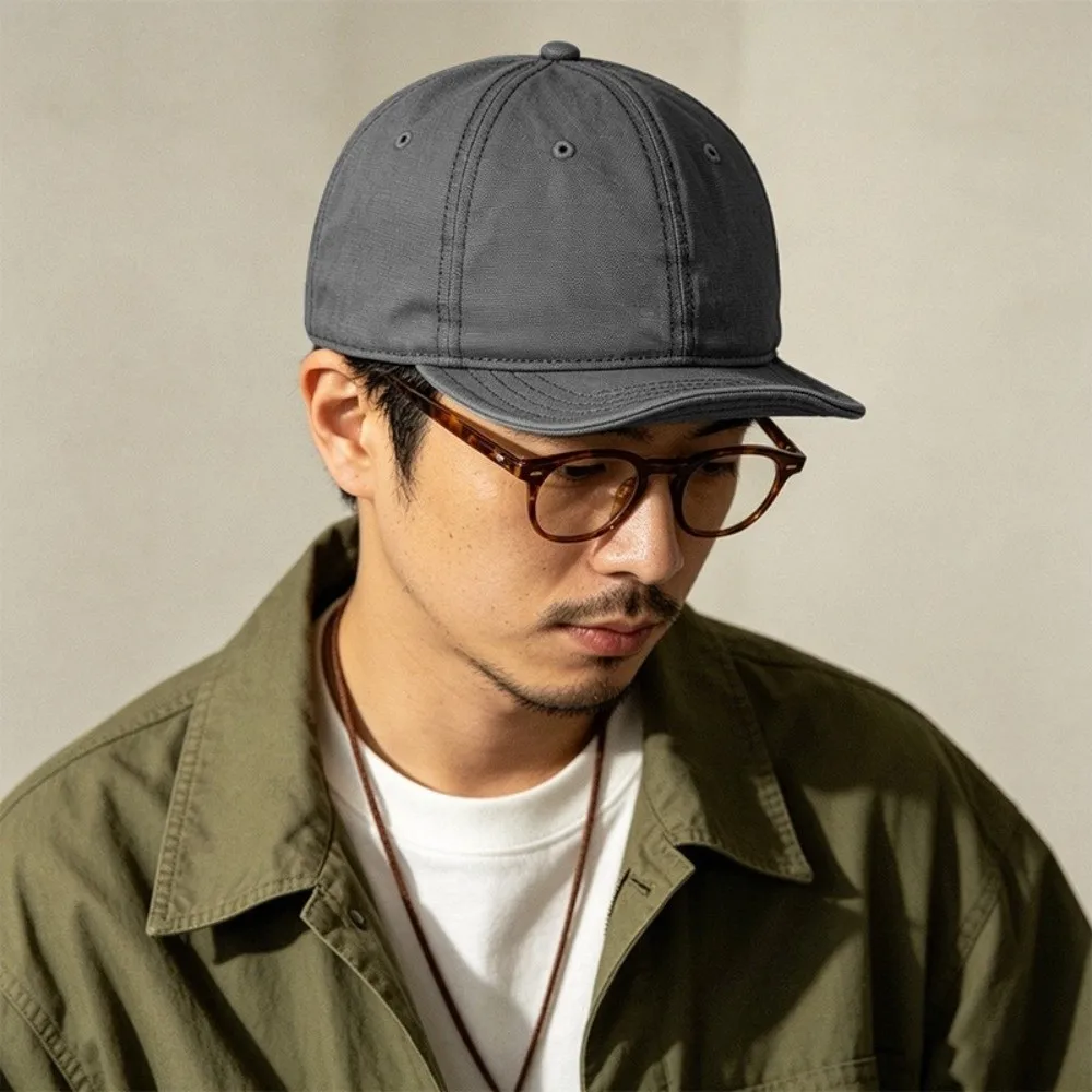 Minimalist Versatile Short Brim Baseball Cap Retro Cotton Hip Hop Hat Adjustable Washed Old Craft Sunshade Hat for Men
