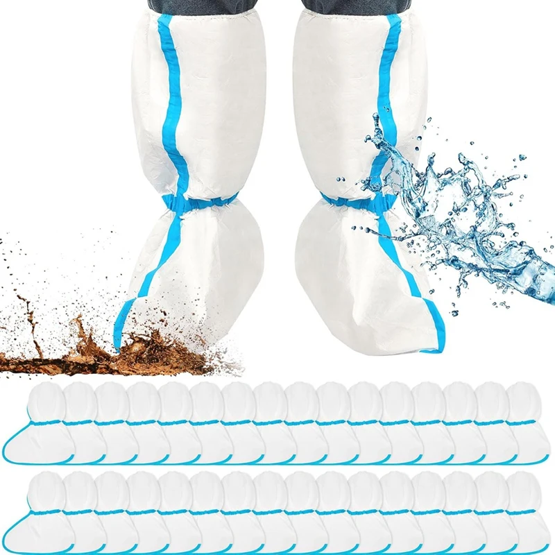 

32 Pieces Disposable Boot And Shoe Covers Plastic Long Boot Covers Waterproof Rain Shoe Covers For Men And Women