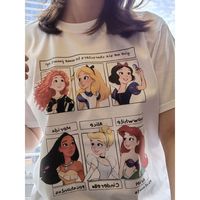 New Pure Cotton Spring/summer Disney Sweet Princess Cartoon Printed Round-neck Loose Short-sleeved T-shirt for Women