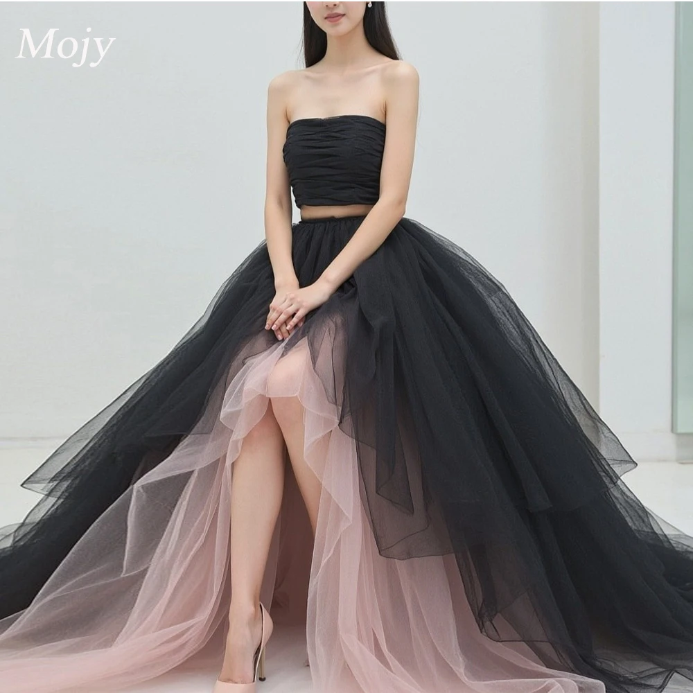 

Mojy Simple Strapless Evening Dresses Korea Tiered Tulle Sweetheart Wedding Party Dress Photoshoot Customized Prom Gown