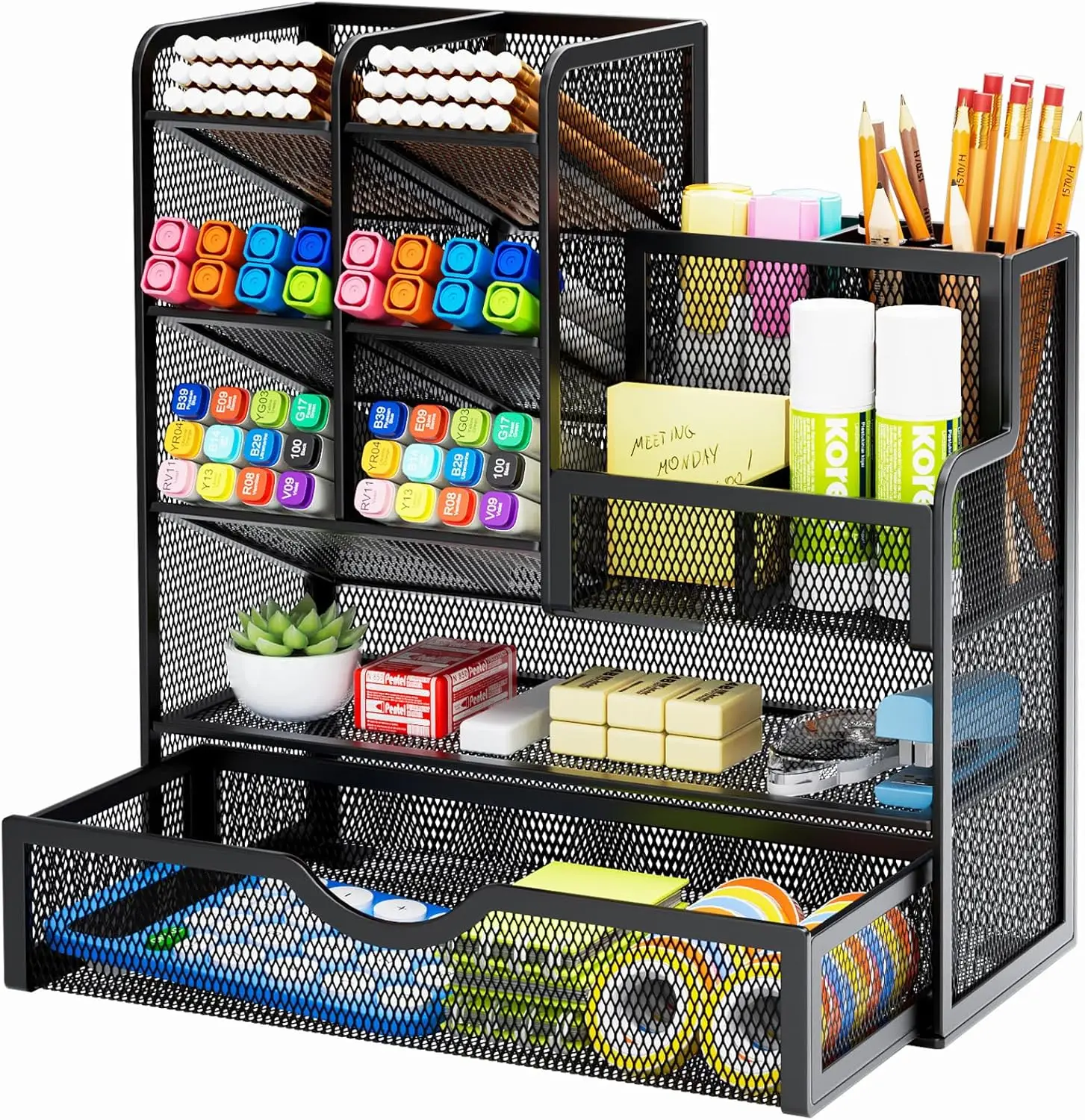 

Mesh For Desk, Multi-Functional Pencil Organizer With Drawer, Desk Organizers And Accessories For Office Art Supplies (Black)