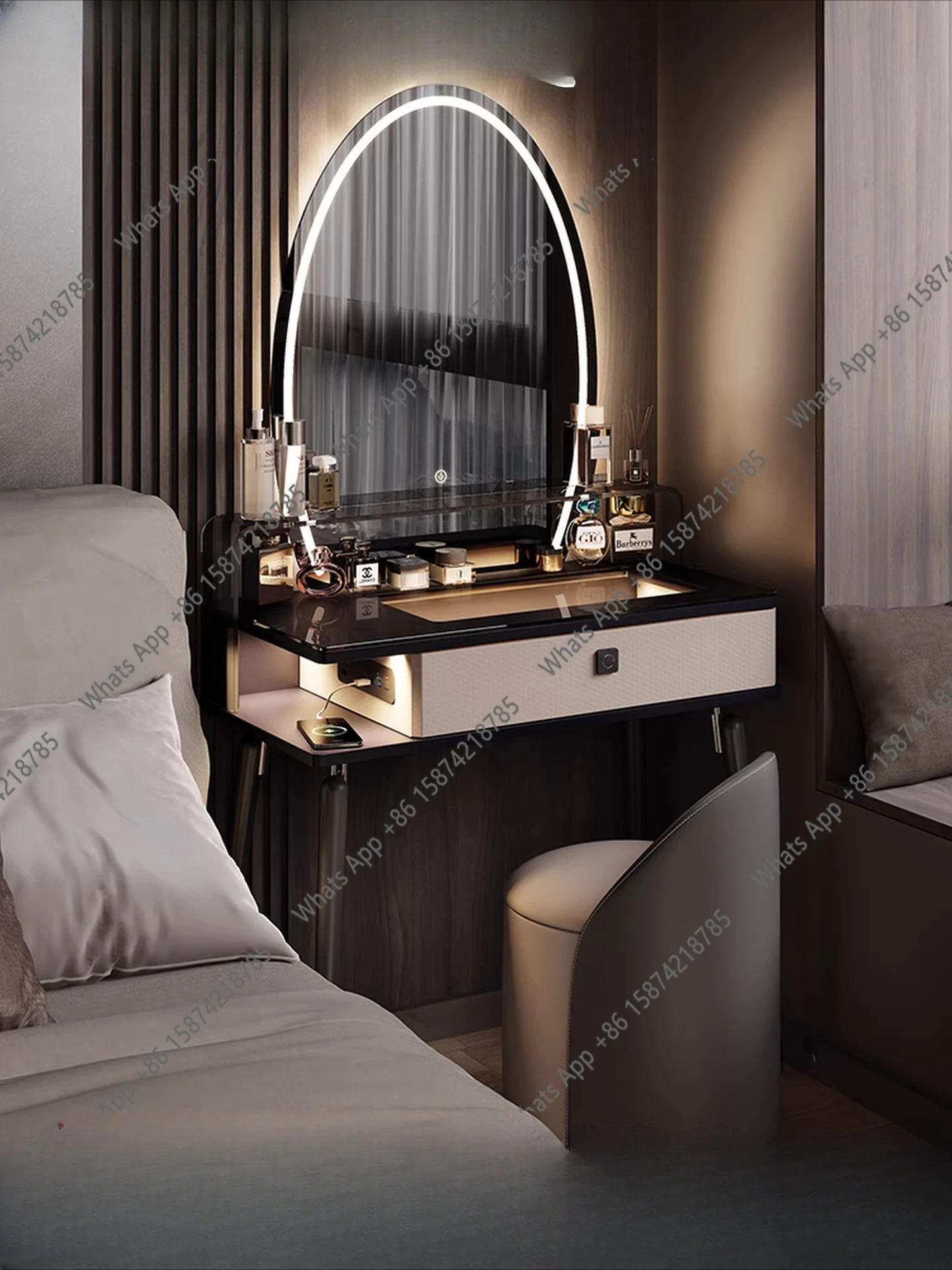 

Italian minimalist dresser small 60cm smart large mirror bedroom light luxury dressing table with lock