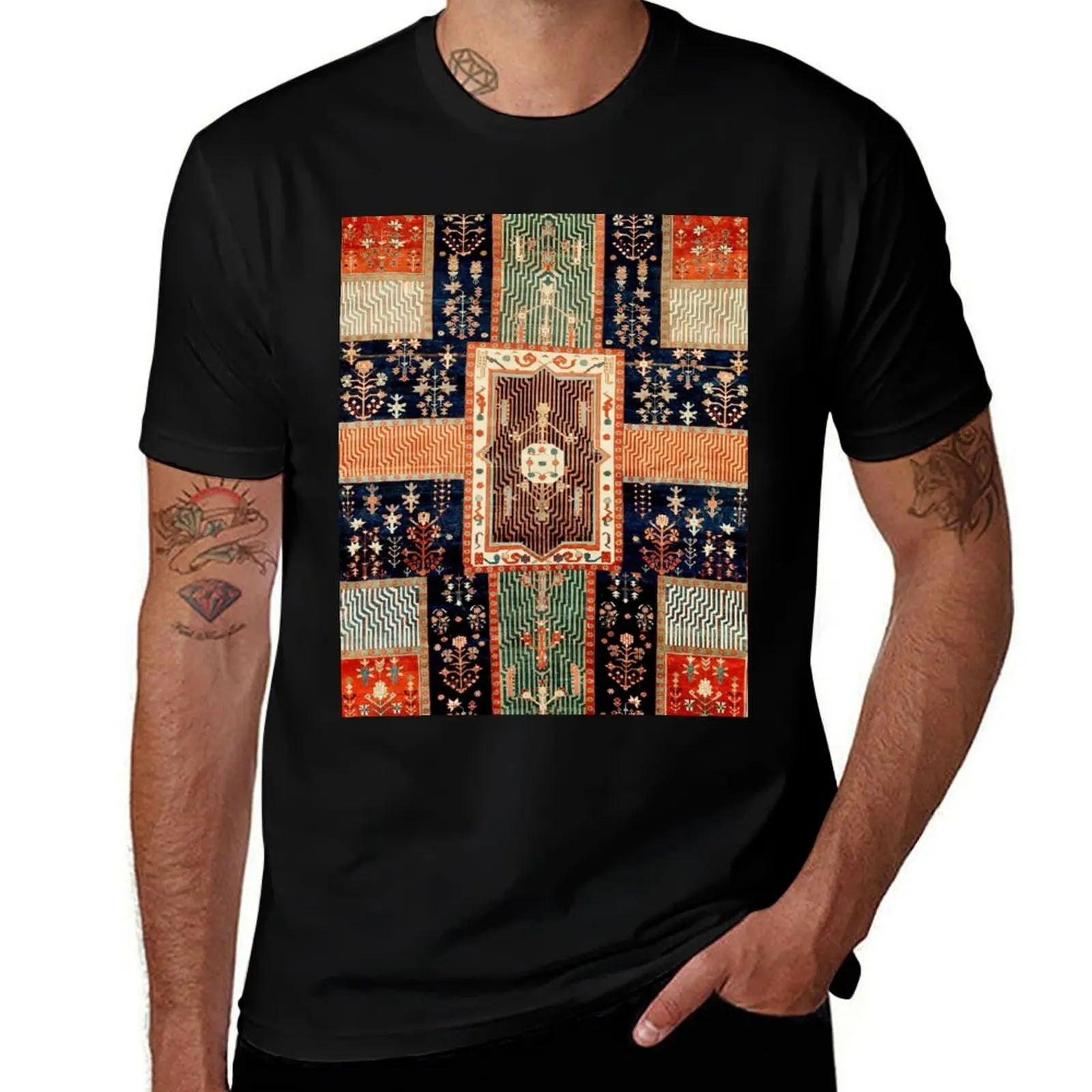 Kurdish Persian Garden Rug Print T-Shirt luxury clothing labubu graphic t shirts affliction shirts Men's cotton t-shirt