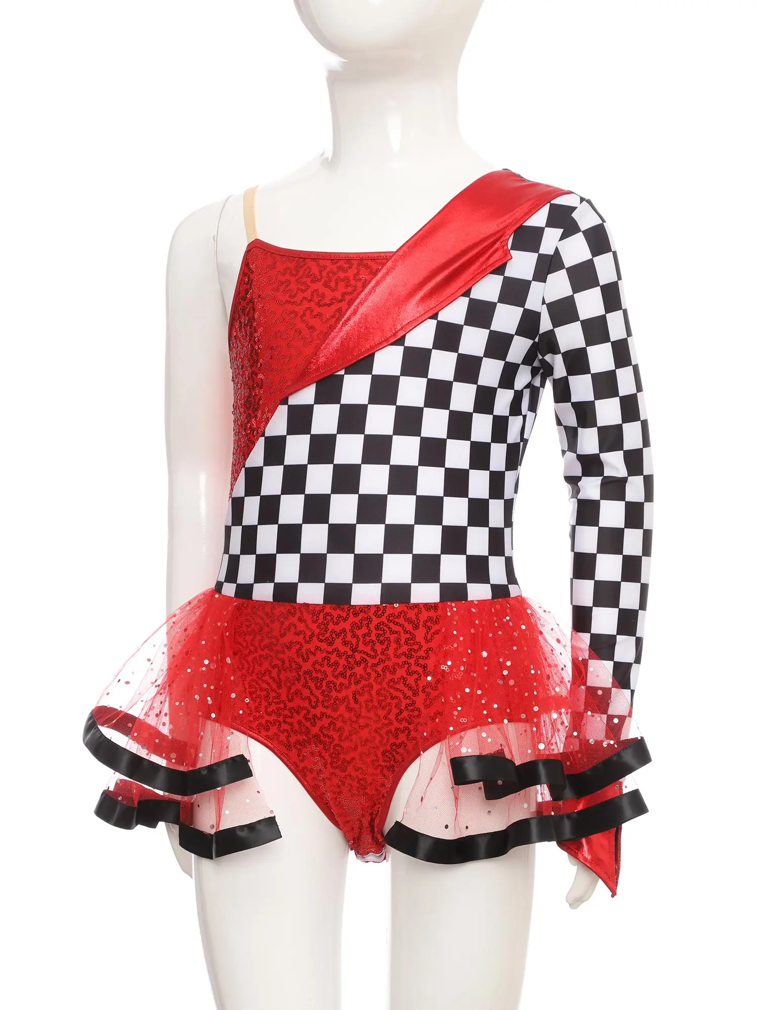 Girls Race Car Driver Costume Kids Carnivals Halloween Dress Up Role Play Outfit Racer Dress Sequins Patchwork Sleeveless Dress view 4