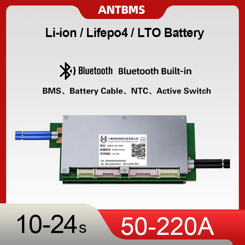 

ANT Smart BMS 10-24S 50A 120A 220A 32V 48V 60V 72V 84V 96V Встроенный BT UART Для аккумулятора LI-ion Lifepo4 Обеспечивает баланс напряжения