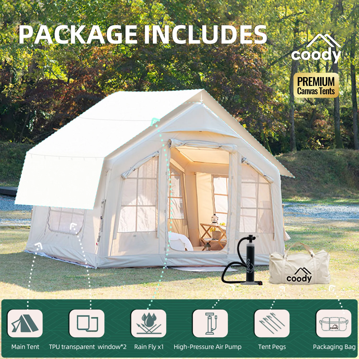 

8.0 Air Tent-Beige Camping Outdoor Manufacture Camping Tent 3-6 Person Family Inflatable Tent