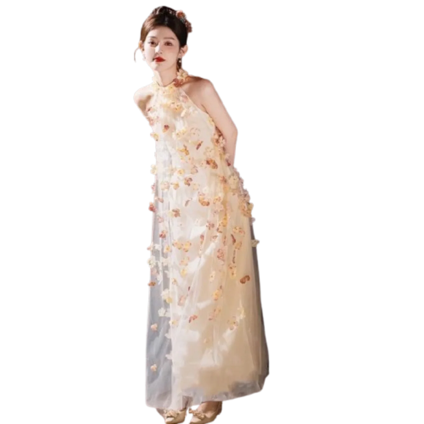 

Bride Neck Large Size Wedding Youth Graduation Evening High-end Light Luxury Niche Three-dimensional Flower Performance Outfits