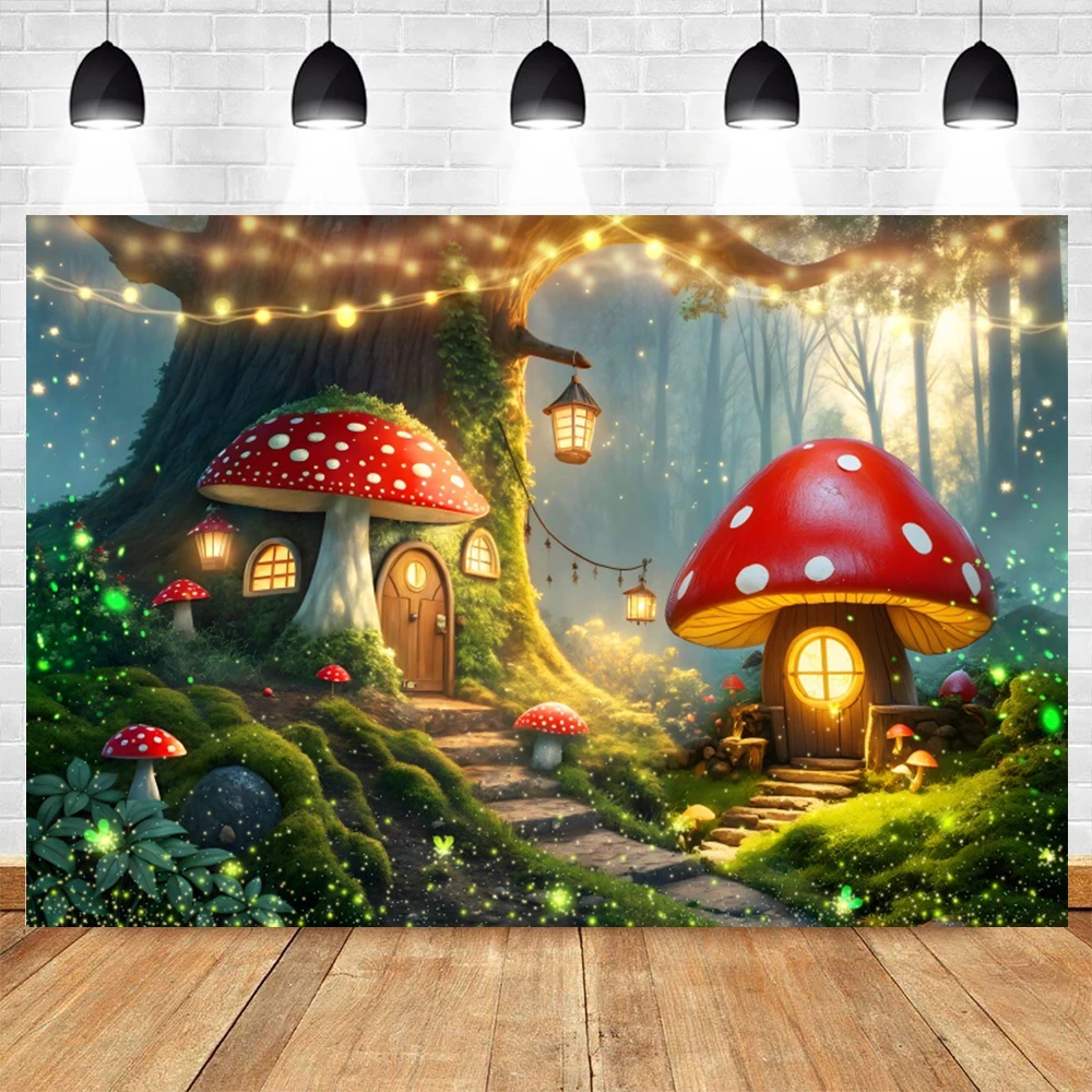 حالمة الطبيعية الغابة الغابة العجائب خلفية خرافة الفطر الطفل حفلة عيد ميلاد التصوير خلفية لاستوديو الصور
