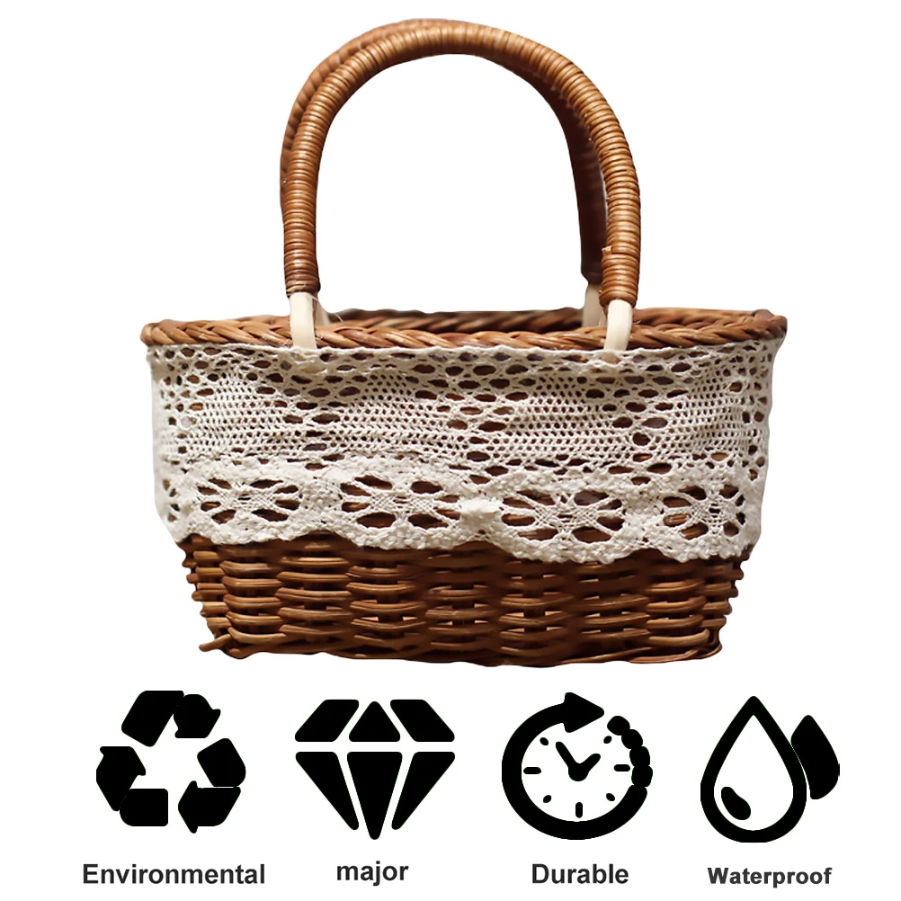

1 pc Willow Handwoven Basket Handmade Classic Flower Basket For Wedding Decor Kitchen Fruit Storage Coffee 11.5X7.5In