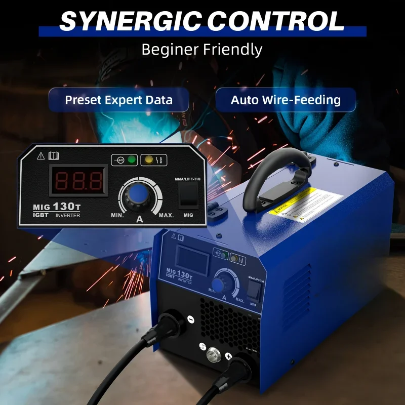 3-in-1 Flux Core Welder, 130A MIG Welder,110v with Synergic Control