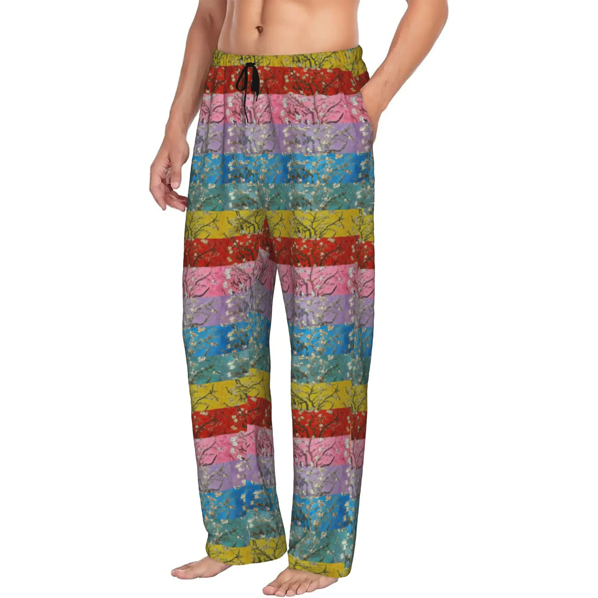 Custom Vincent Van Gogh Painting Collage Pajama Pants Sleepwear Men's Elastic Waistband  Sleep Lounge Bottoms with Pockets