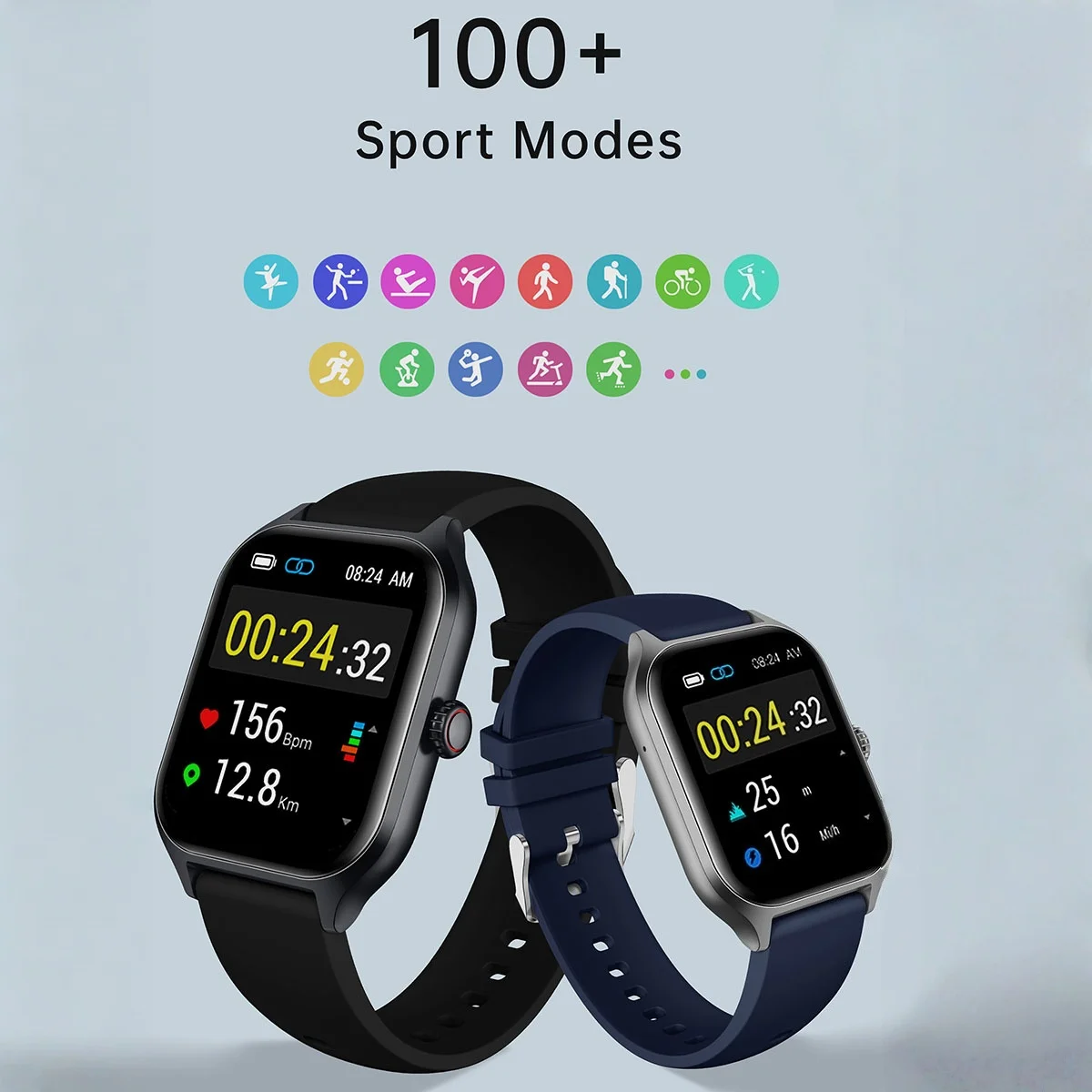 ساعة ذكية Pinteek مقاس 1.96 بوصة مربعة الصحة للأكسجين في الدم/HR/BP تتبع BT مكالمات متعددة اللغات + بطارية 7 أيام ومقاومة للماء يوميًا