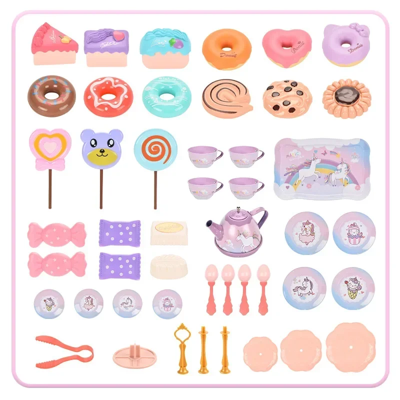 [Funny] Afternoon tea toy set suitcase tea set simulation Dessert Cake tinplate Triple pallet play house toys girl birthday gift