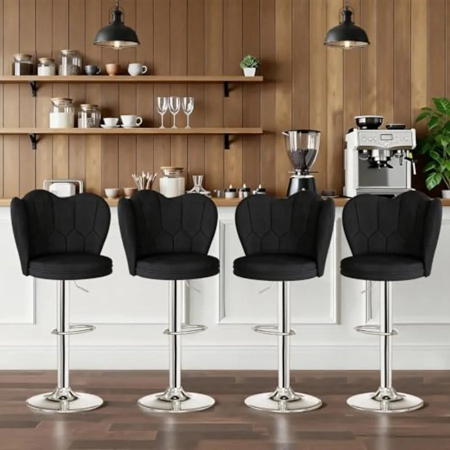 

Набор из 4 регулируемых барных стульев без подлокотников с велюровой обивкой, поворотные, для кухонного острова, бара, столовой, гостиной