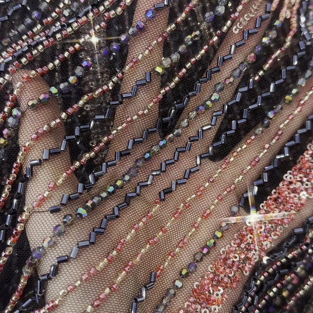 Embroidered fabric heavy-duty bead tube sequin fabric African pearl bead wedding dress party fashion embroidered fabric