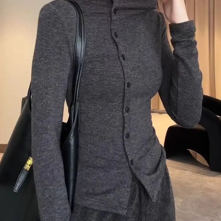 Fashionable and High-end German Velvet Long Sleeved T-shirt for Women\'s Autumn New Irregular Bottom Layer Slim and Slimming Top