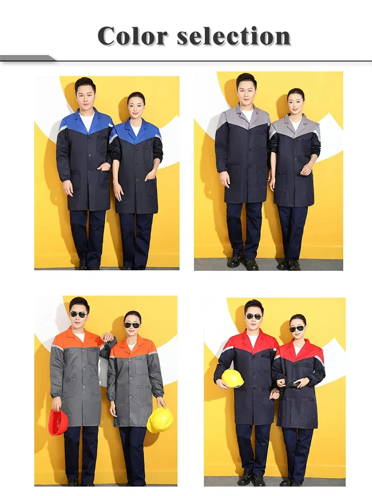 Two-Tone Long Sleeve Lab Coat Unisex Work Jumpsuit Dust Resistant Overalls for Warehouse and Workshop  Abrasion Proof Coverall
