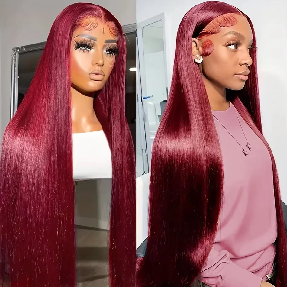 

Burgundy 99J Straight Human Hair Wigs 13x6 hd Lace Frontal Wig Human Hair Wig 13x4 HD Lace 220 Density Human Hair Wigs For Women