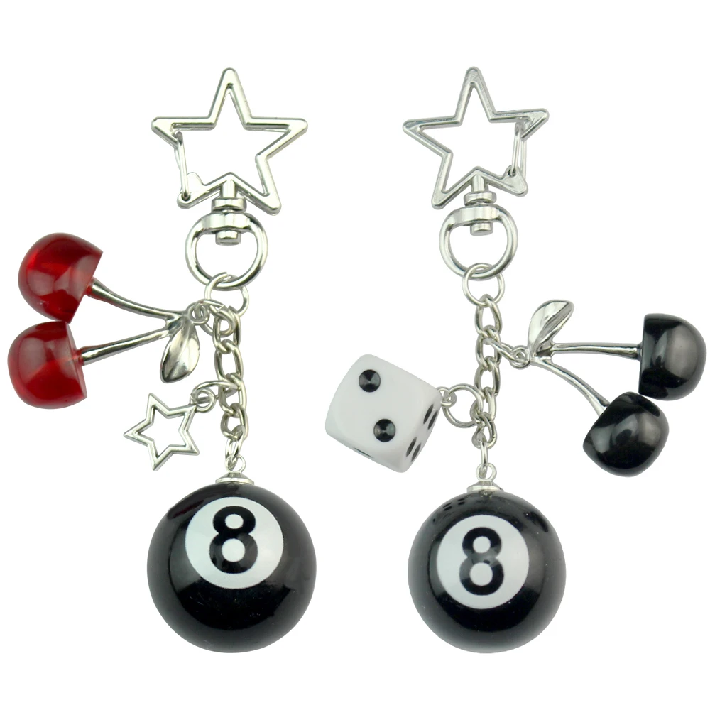 1PC ファッション 8 ボールフルーツチェリースターキーホルダー電話アクセサリー Y2K 手作りクリエイティブ 8 ボールチェリーキーホルダーコスプレアクセサリー