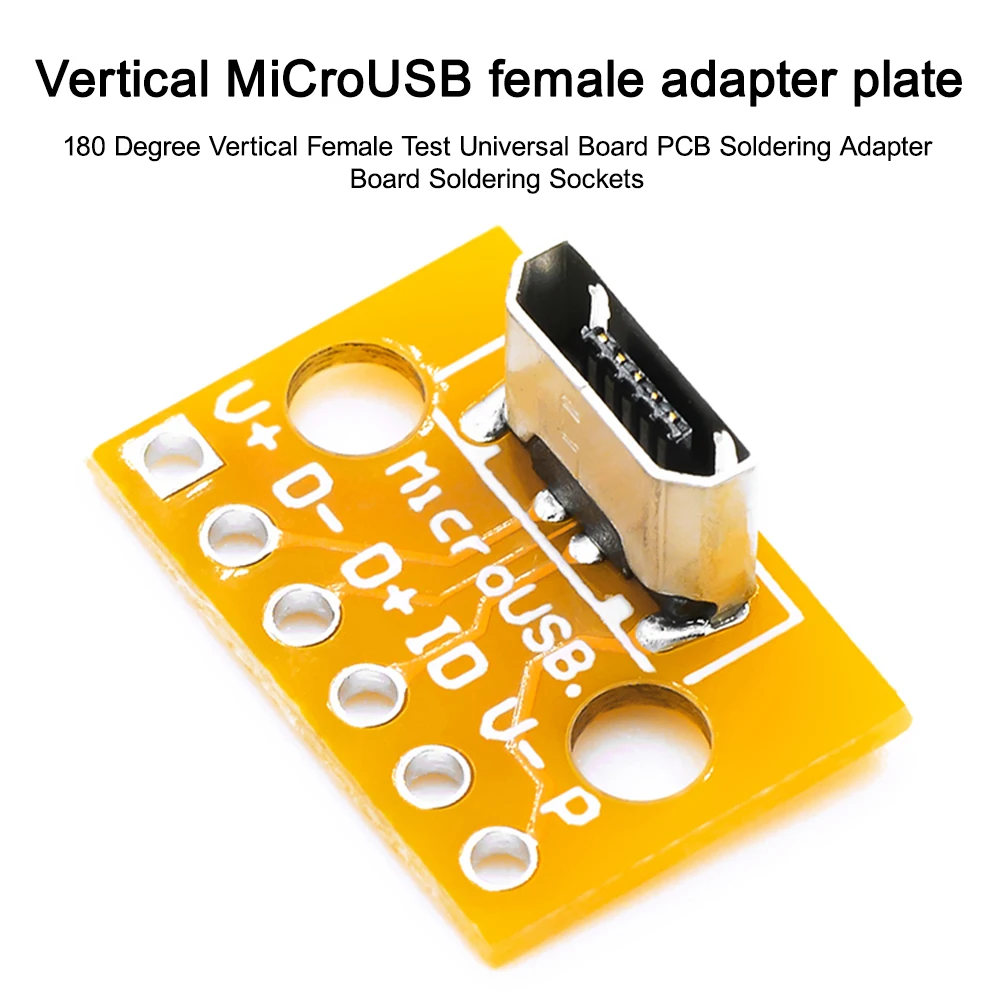 5pcs Vertical Micro USB female PCB welding adapter welding socket 180° adapter board vertical female head test universal board