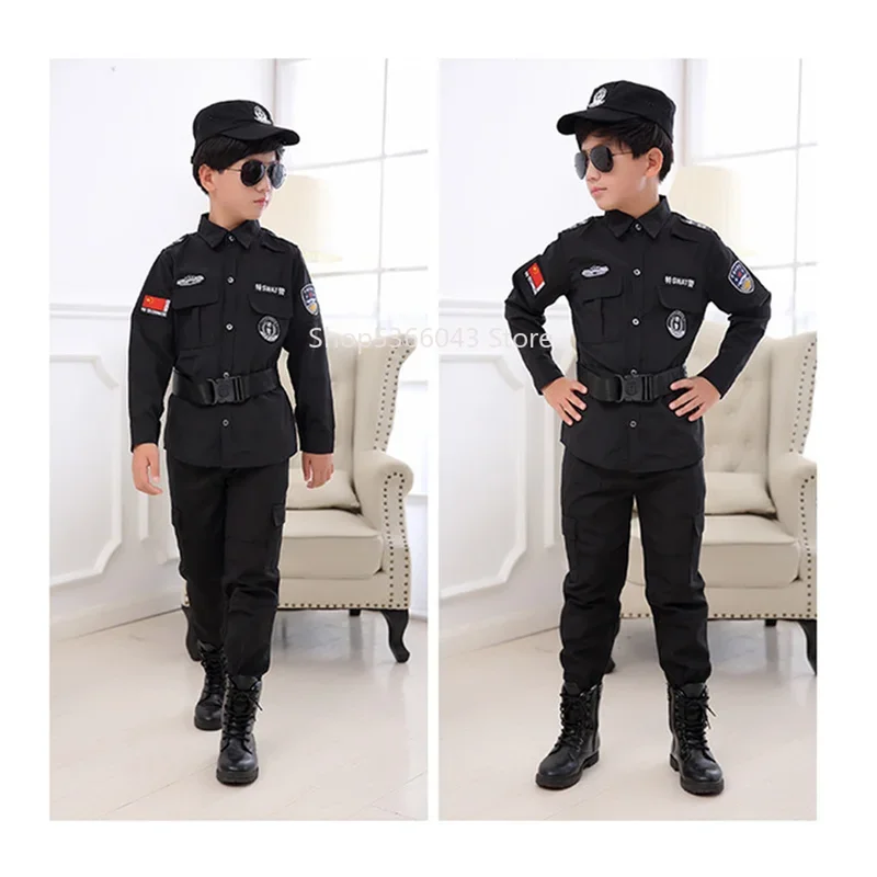 Halloween bambini poliziotto Costume Cosplay ragazzi ragazze capretto uniforme della polizia polizia dell'esercito set di abbigliamento Party Dress Up Gift