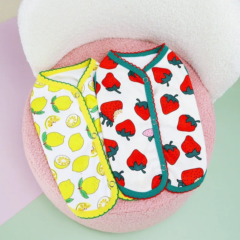 

Yellow Lemon Pet Cardigan Summer Cool Comfort Dog Clothes Red Strawberry Puppy Clothing Teddy Two Legs Clothes