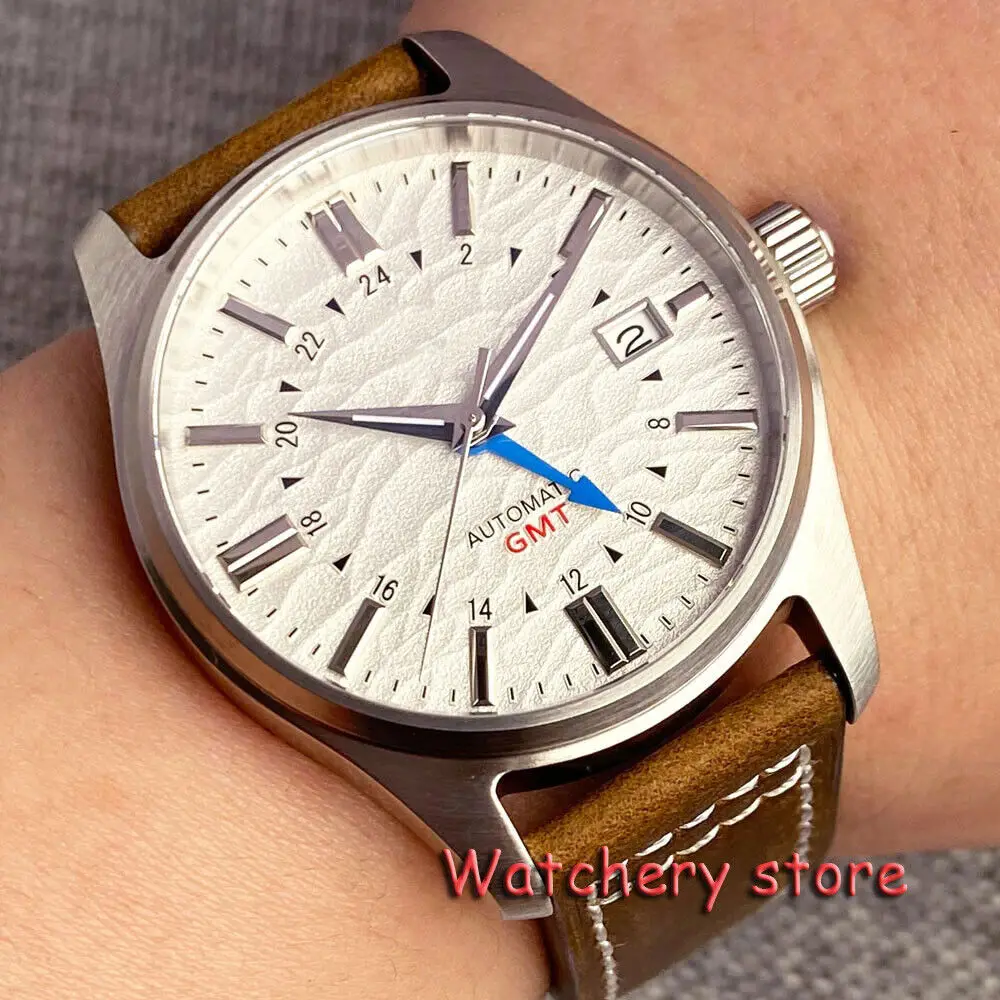 

Tandorio 39mm Pilot Watch NH34 NH34A GMT Glacier Blue/Black/White Dial Mechanical Automatic Watches Men Leather/Bracelet