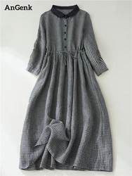 2026 Patchwork Fashion Black White Plaid Autumn Dresses Office Lady Work Dress Japanese Style Women Spring Casual Long Clothing