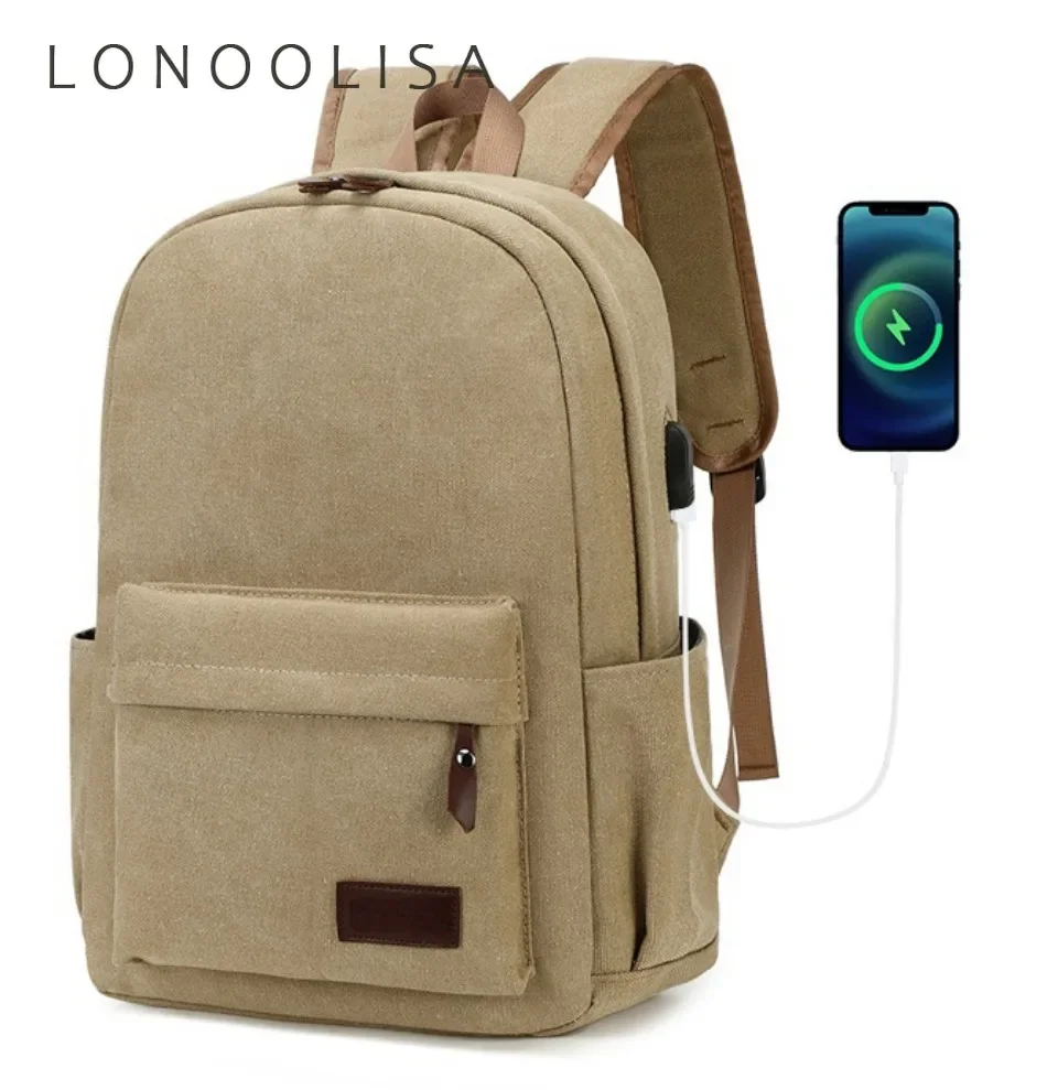 USB Charging Port Canvas Air Cushion Strap Zipper Solid Color Large Capacity Unisex Leisure or Travel Simple School Bags bolsa