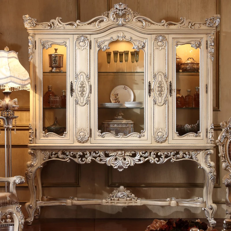 European luxury four-door wine cabinet, American carved jewelry cabinet decorative cabinet dining room side cabinet glass