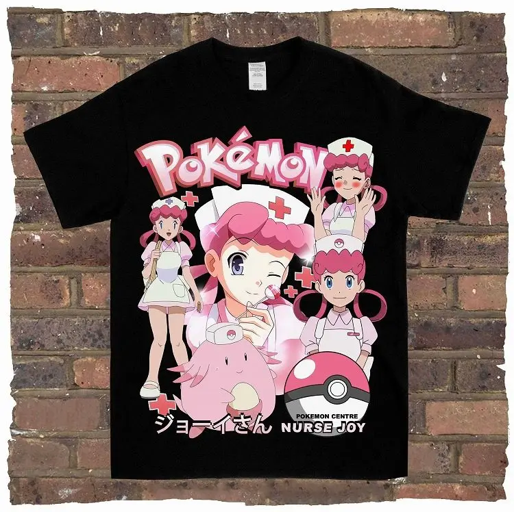 

Футболка унисекс из 100% хлопка с изображением персонажа аниме Pokémon Nurse Joy, милый стиль, с круглым вырезом, с короткими рукавами, новинка лета 2026, мужская рубашка с графикой в стиле Харадзюку
