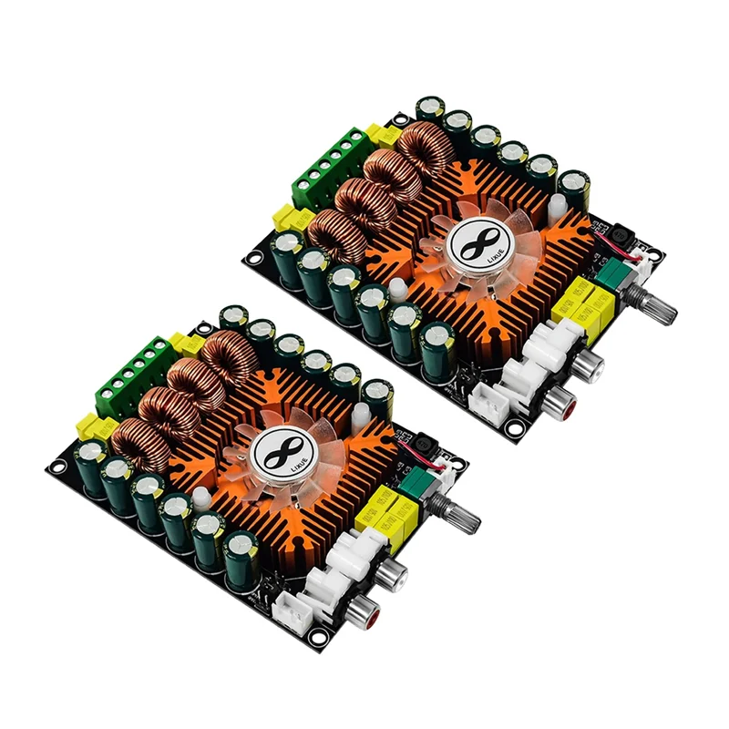 ABUO-TDA7498E 2.0 HIFI Stereo Module 160Wx2 Digital Power Amplifier Board 2Pcs High Power Support BTL 220W With Cooling Fan