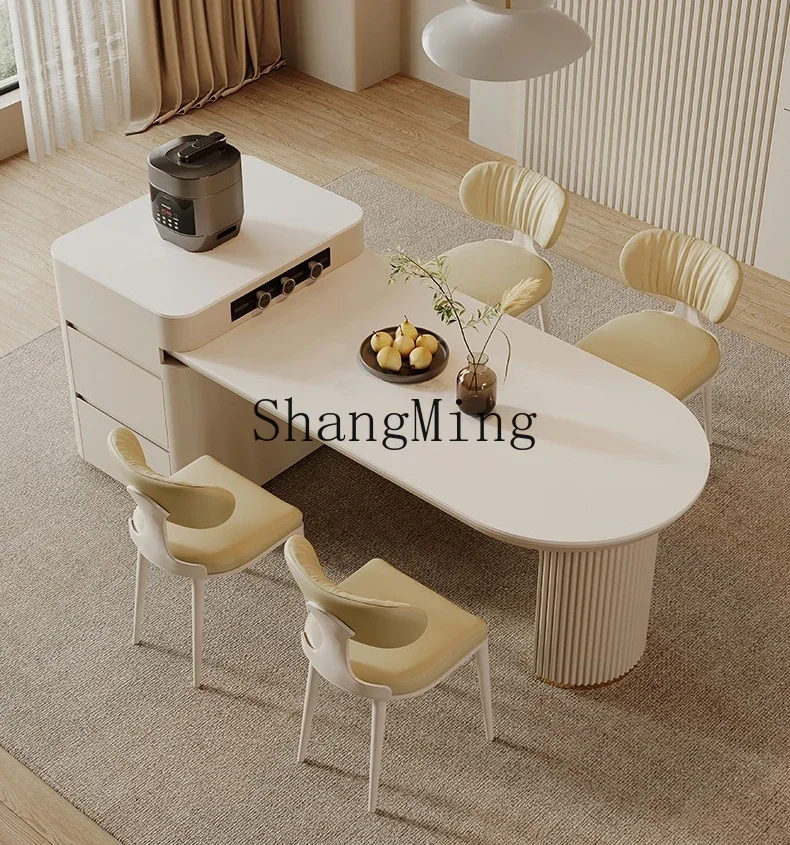 

SM island dining table integrated household small apartment retractable rock slab island dining table and chair combination