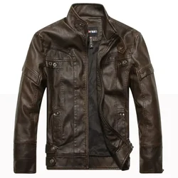 Coat Male vintage Casual Motor Biker Faux Leather Jacket Men Motorcycle Slim Fleece Jackets Autumn Winter Fashion Leather Jacket