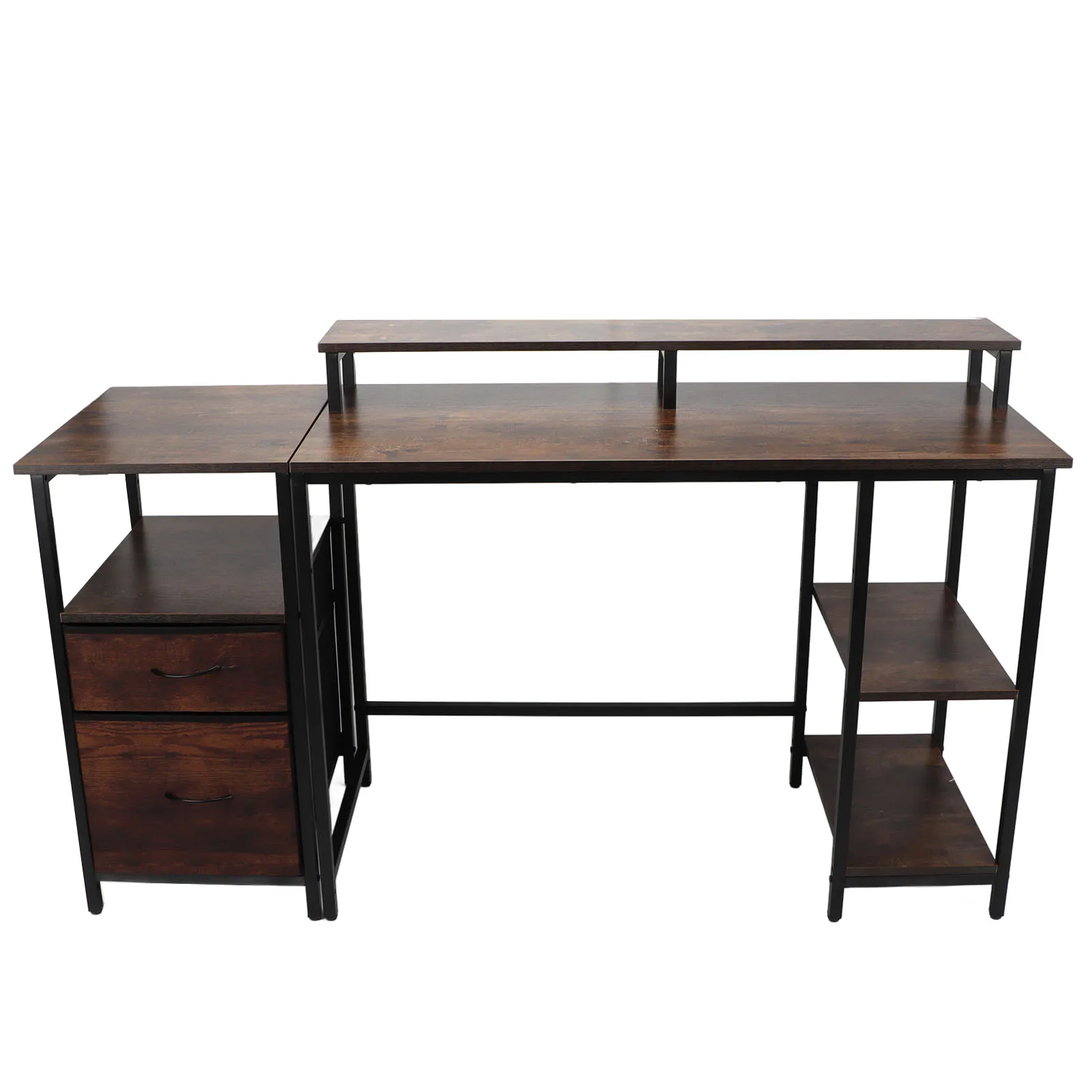 Vintage Computer Desk with Raised Shelf Drawers Artificial Board Metal Industrial Computer Table for Home Study Room