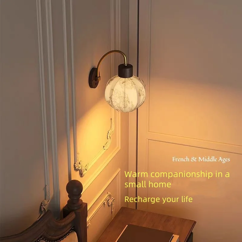 Chinese Bedroom Bedside Wall Lamp Modern Home Decoration Living Room Corridor Background Wall Lamps Printed Fabric Wall Lights