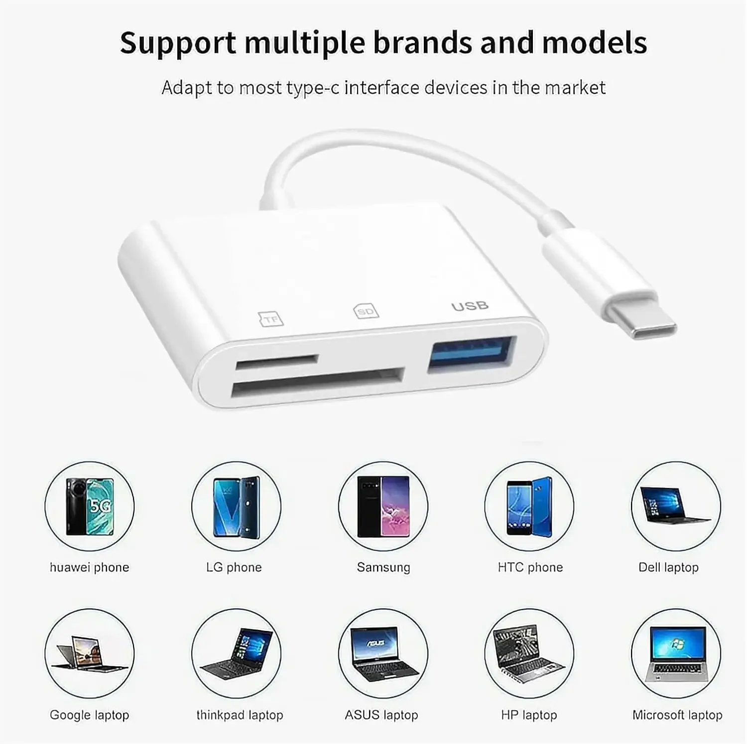 HUB Three-in-One Card Reader, USB C Adapter C to Micro Suitable for Storage Card Reader, Office Game Smartphone Computer Noteboo