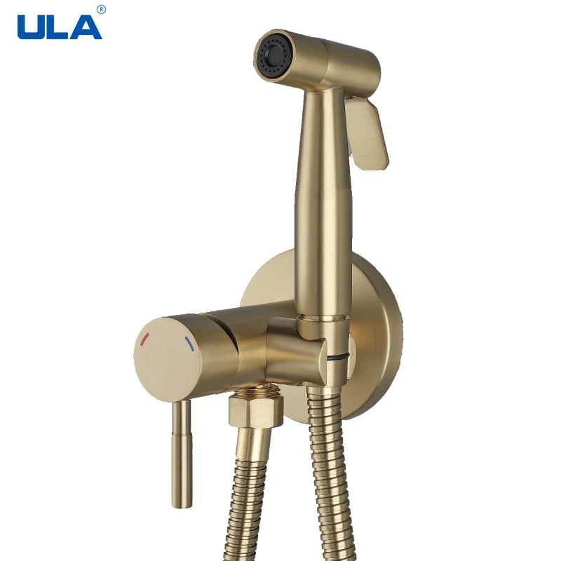 ULA Gold Bidet faucet Stainless Steel Toilet Faucet Portable Bidet Sprayer Set Hot Cold Water Mixer Bathroom Shower Head