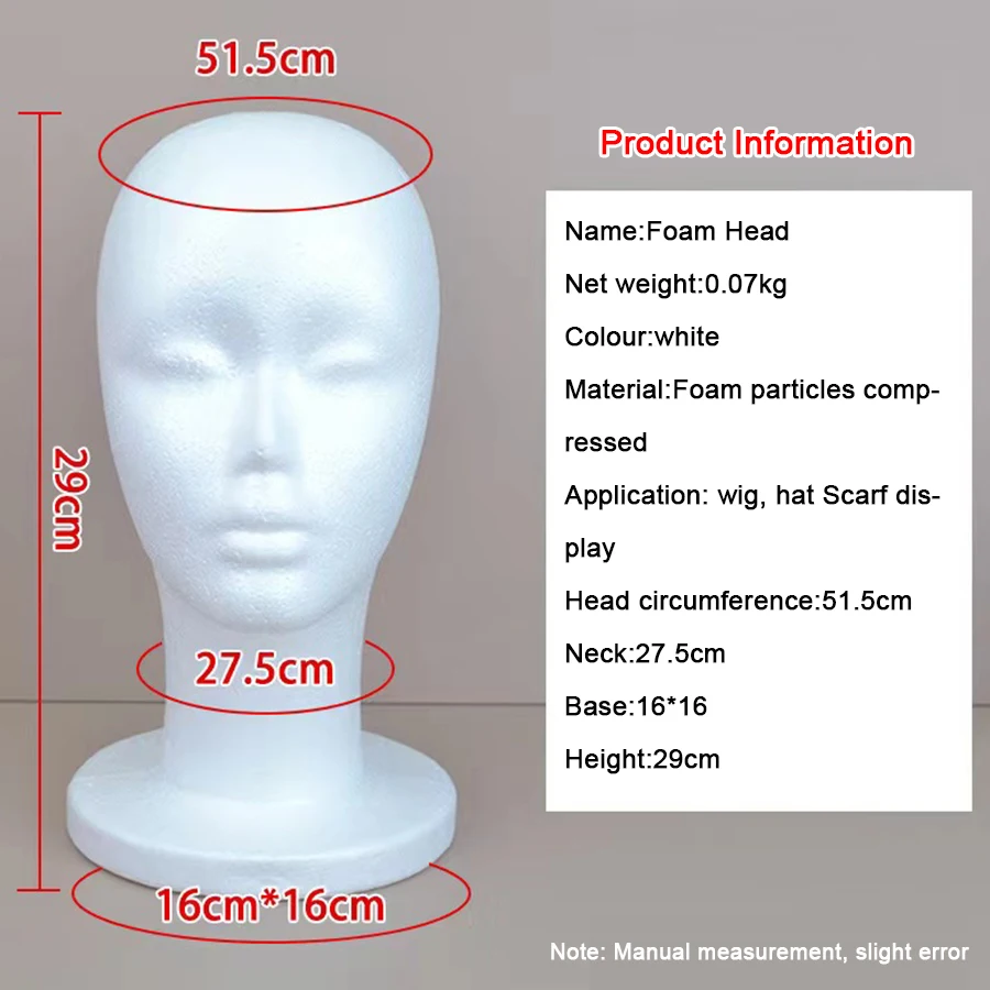 12 Inch Foam Head Female Foam Wig Head Mannequin Manikin Cosmetics Model Head Wigs Display Holder Hats Glasses Hairpieces Stand