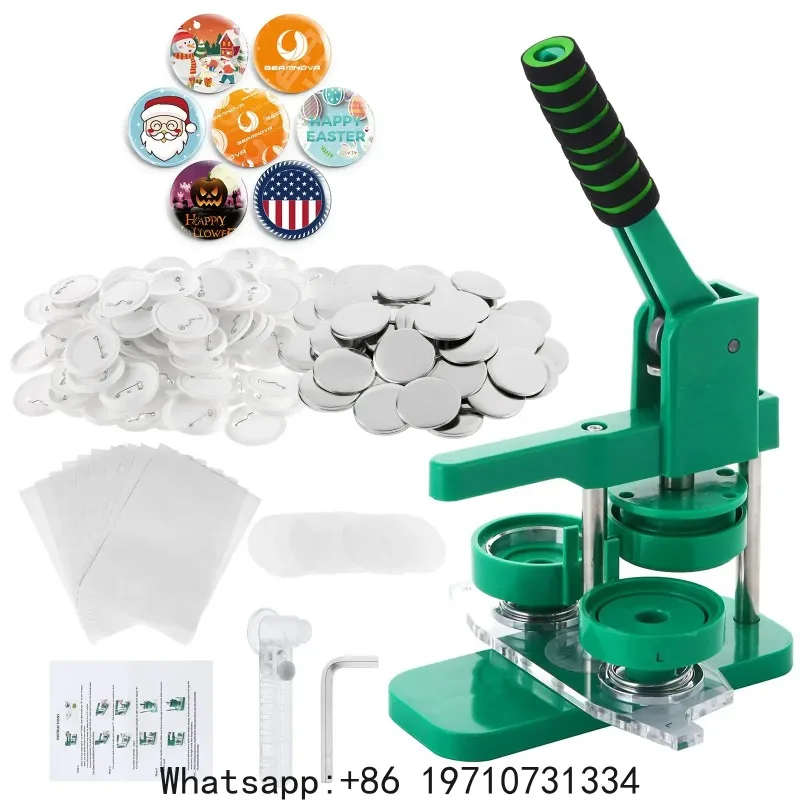 

DIY Button Maker 25mm / 32mm / 44mm / 58mm Badge Making Machine with Absorbable Molds 100PCS Button Parts + Paper Circle Cutter