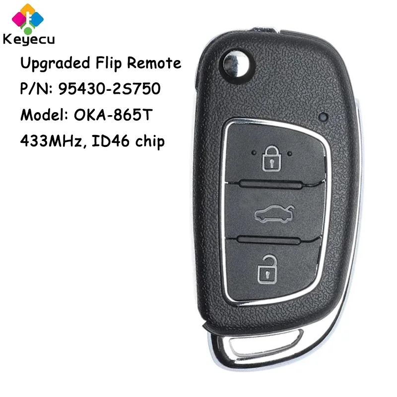 

KEYECU Upgraded Flip Remote Key With 3 Buttons 433MHz ID46 Chip for Hyundai IX35 Tuscon 2014 2015 2016 Fob 95430-2S750 OKA-865T