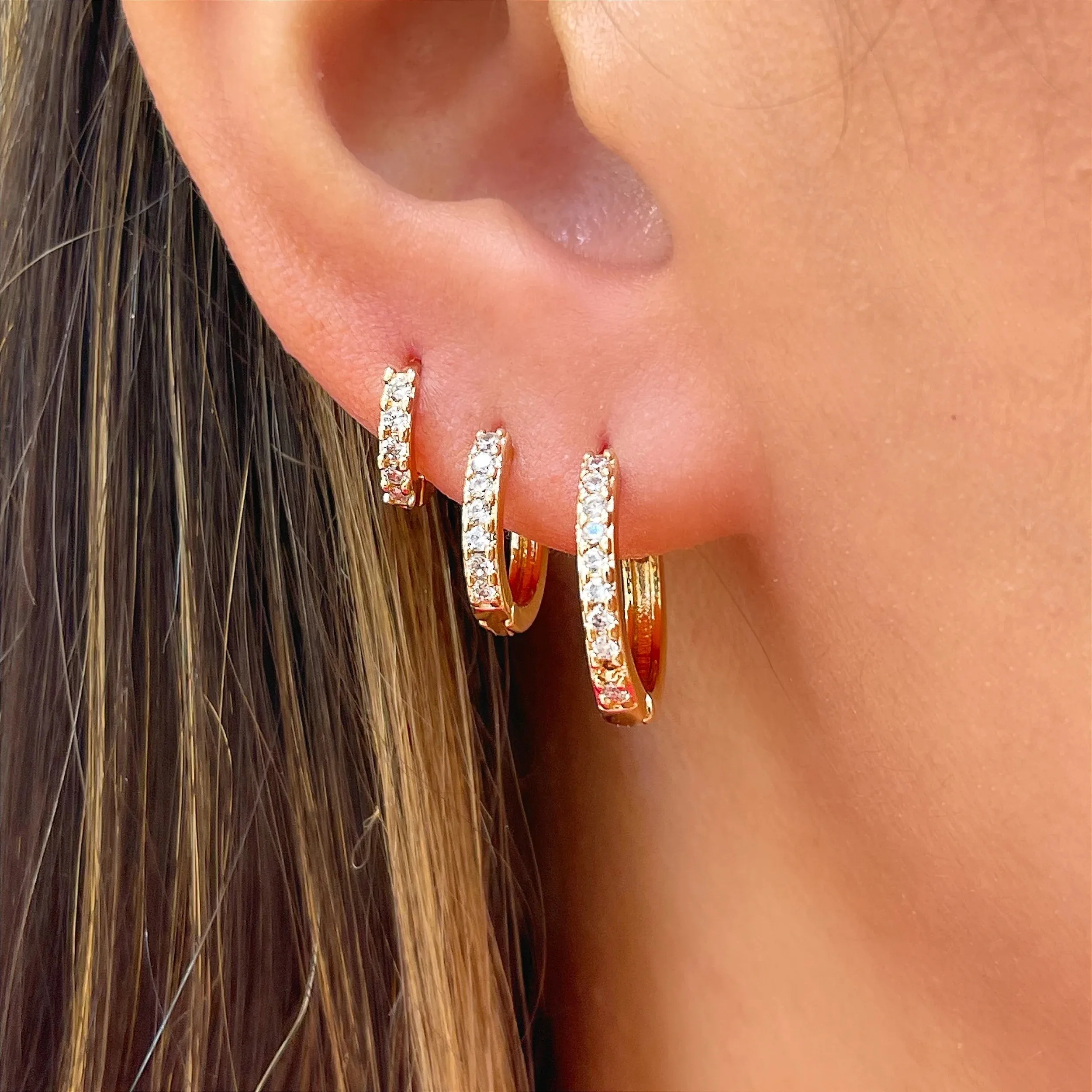 1 Pair 5A Diamond Cut Cubic Zirconia Hoop Earrings Waterproof Anti-fade Exquisite Minimalist Unisex Daily Stackable Luxury Fine Jewelry Gift For Men Women