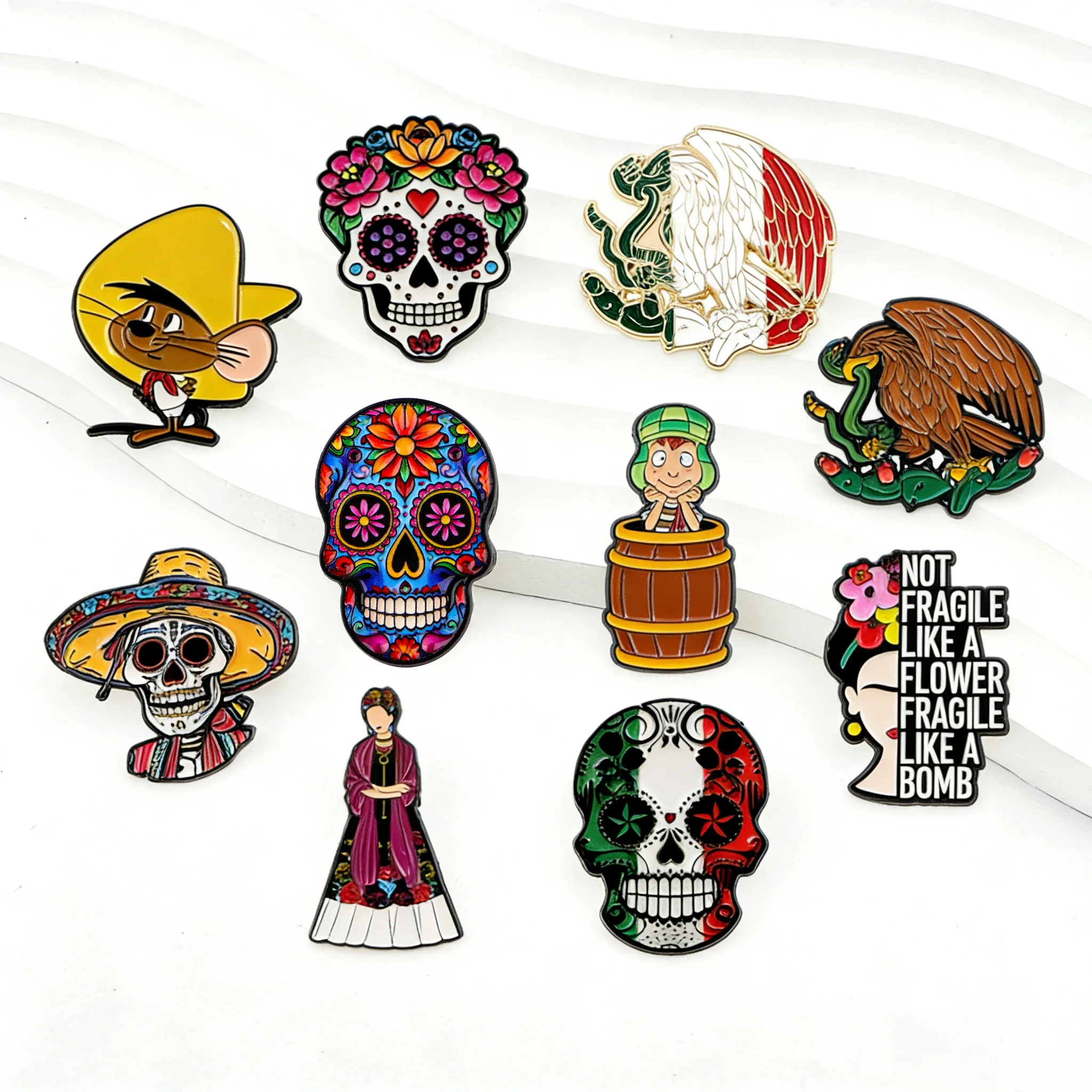 Mexican Painter Enamel Pins Skeleton Brooches Mouse Badges for Backpacks Jackets Hats Collection Gifts Cosplay Accessories