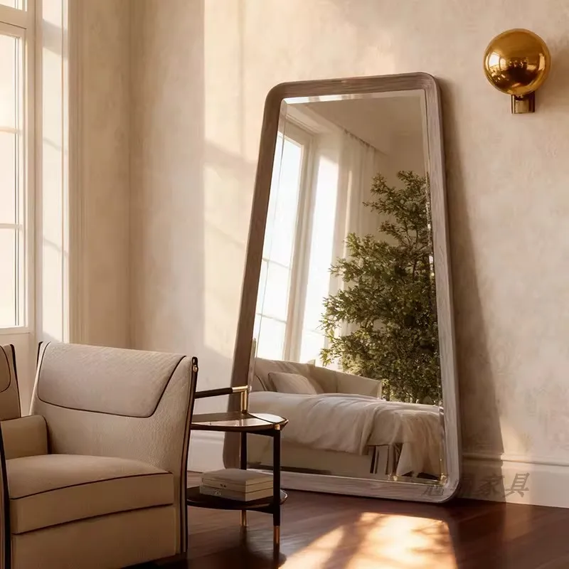 Retro Home Decor Timber Frame Full-Length Mirror Customization High-Definition Explosion-Proof Mirror Surface Dressing Mirror