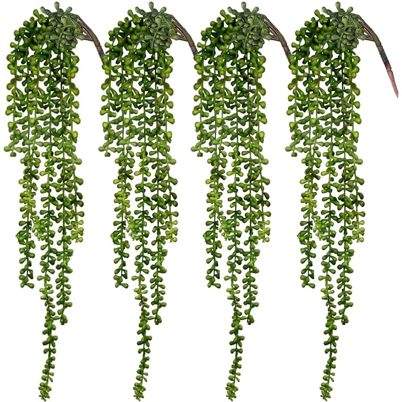 1/2/4 Piezas de Suculentas Artificiales Colgantes de 61 CM, Plantas Verdes Falsas con Cadena de Perlas para Decoración de Pared, Hogar, Habitación, Jardín y Exteriores